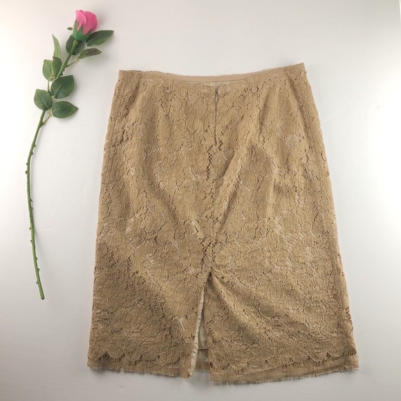 Prada Golden Nude Lace Overlay Skirt Sz 6 - Picture 2 of 12